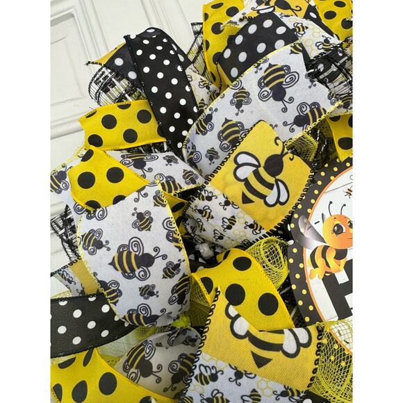 Home Sweet Home Honey Bee Ribbon & Deco Mesh Spring Summer Front Door Wreath - Picture 3 of 8
